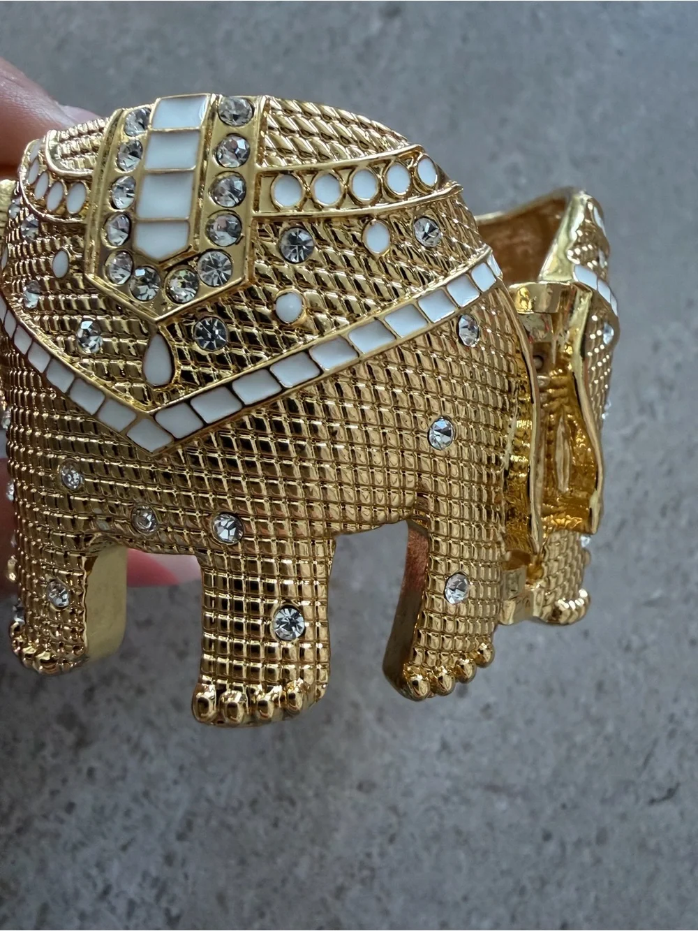 Lilly Pulitzer Gold Elephant Cuff Bracelet with White Enamel Accents